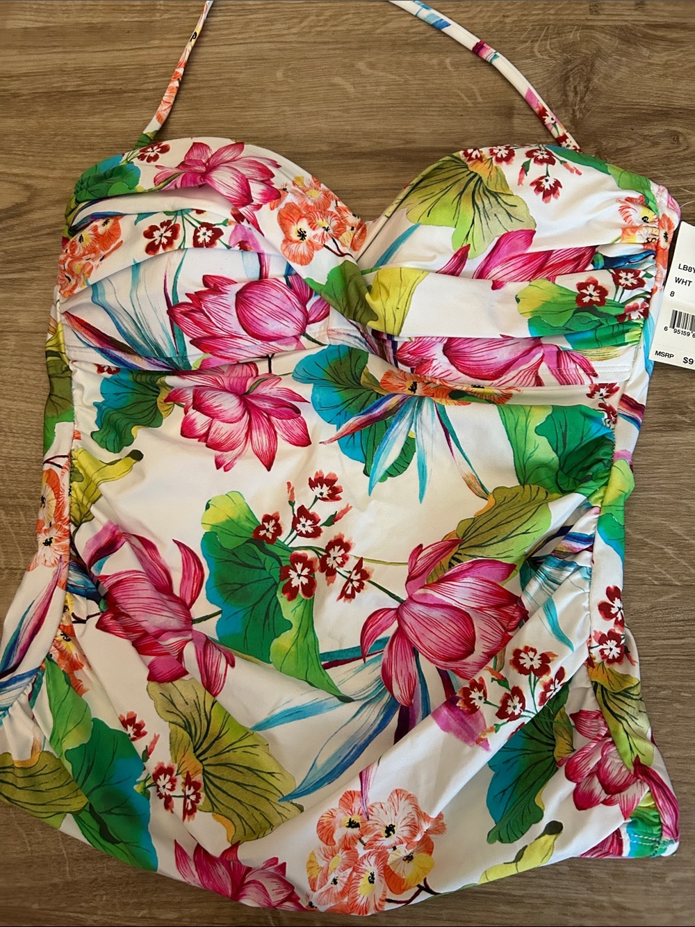 La Blanca Tankini Floral White Tankini Swimsuit Top with Pink & Green Blooms